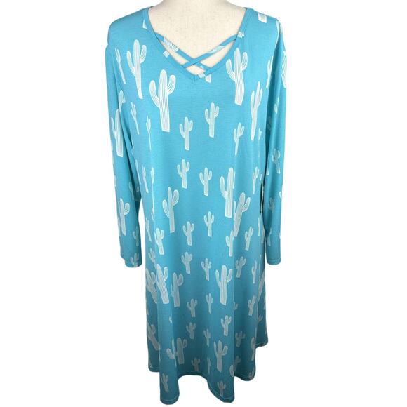 Cowgirl Hardware Dresses & Skirts - NEW NWT Cowgirl Hardware Aqua Dress with White Cactus Pattern Size XX